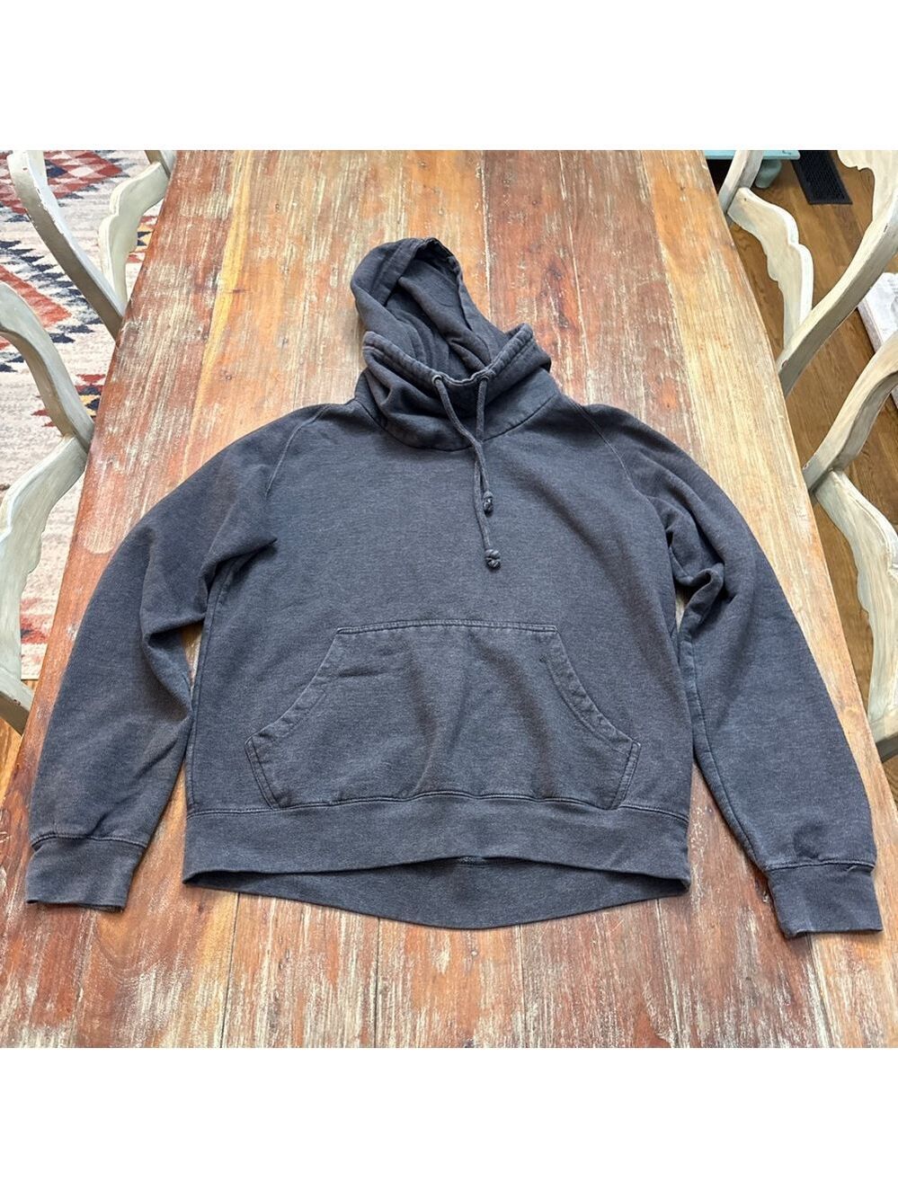 Carbon Gray Cowl Neck Hoodie Sweatshirt Mens Medium
